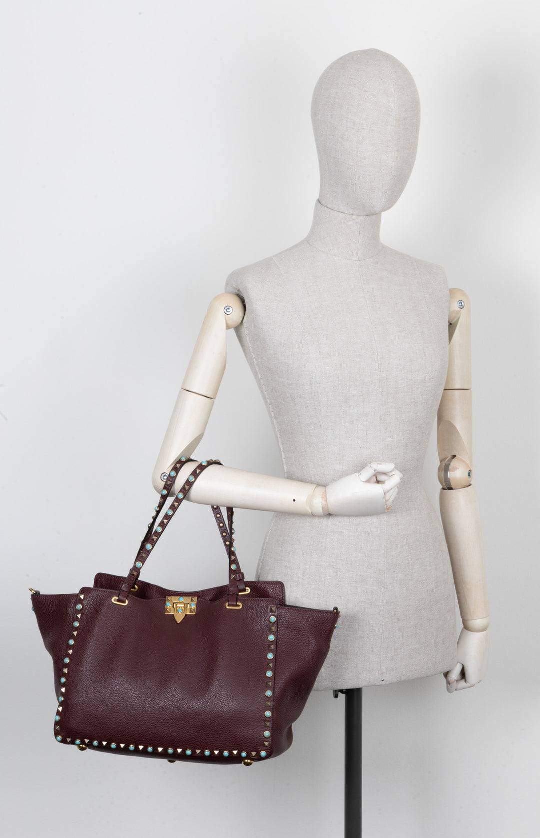 VALENTINO Medium Rockstud Tote Bag Burgundy