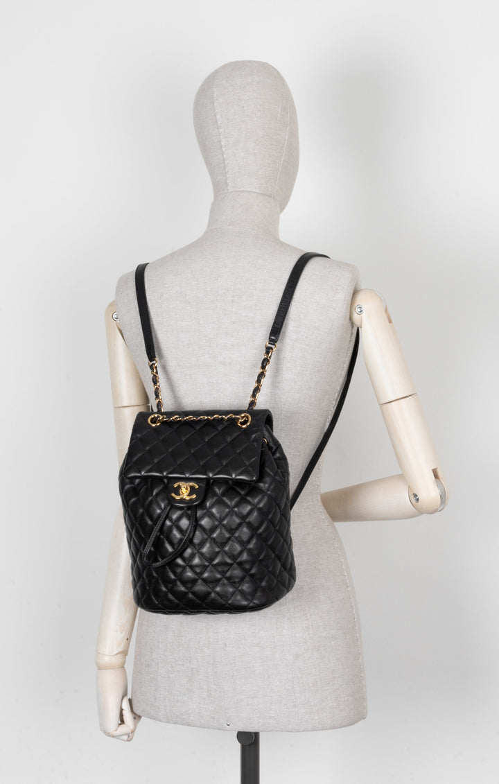 CHANEL Quilted Backpack Lambskin Black