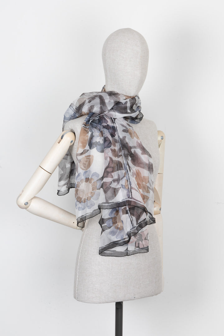 CHANEL Camellia Print Mousseline Scarf