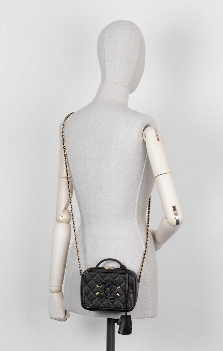 CHANEL Small Filigree Crossbody Bag Caviar Black