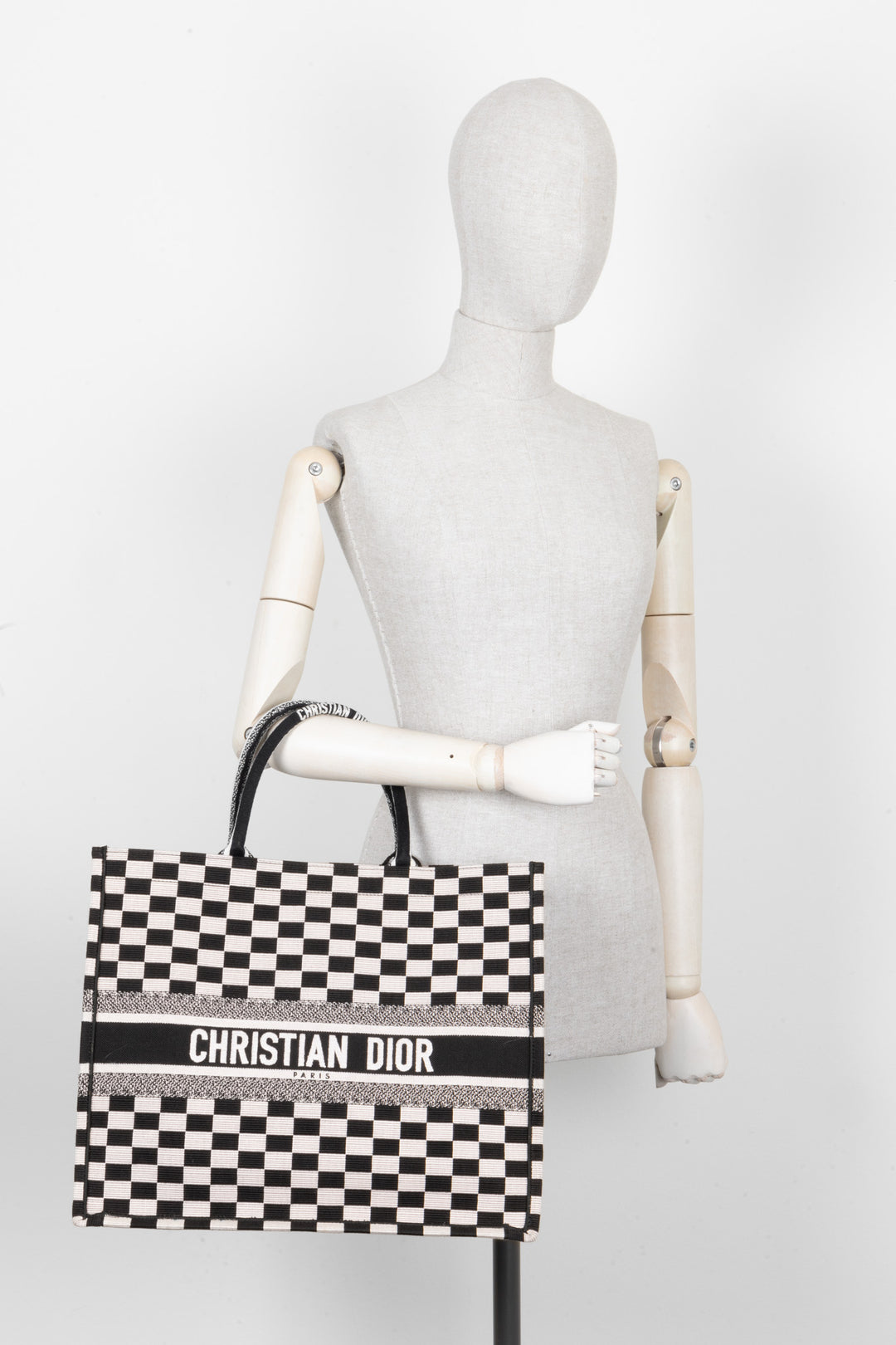 CHRISTIAN DIOR Medium Check Book Tote Black White