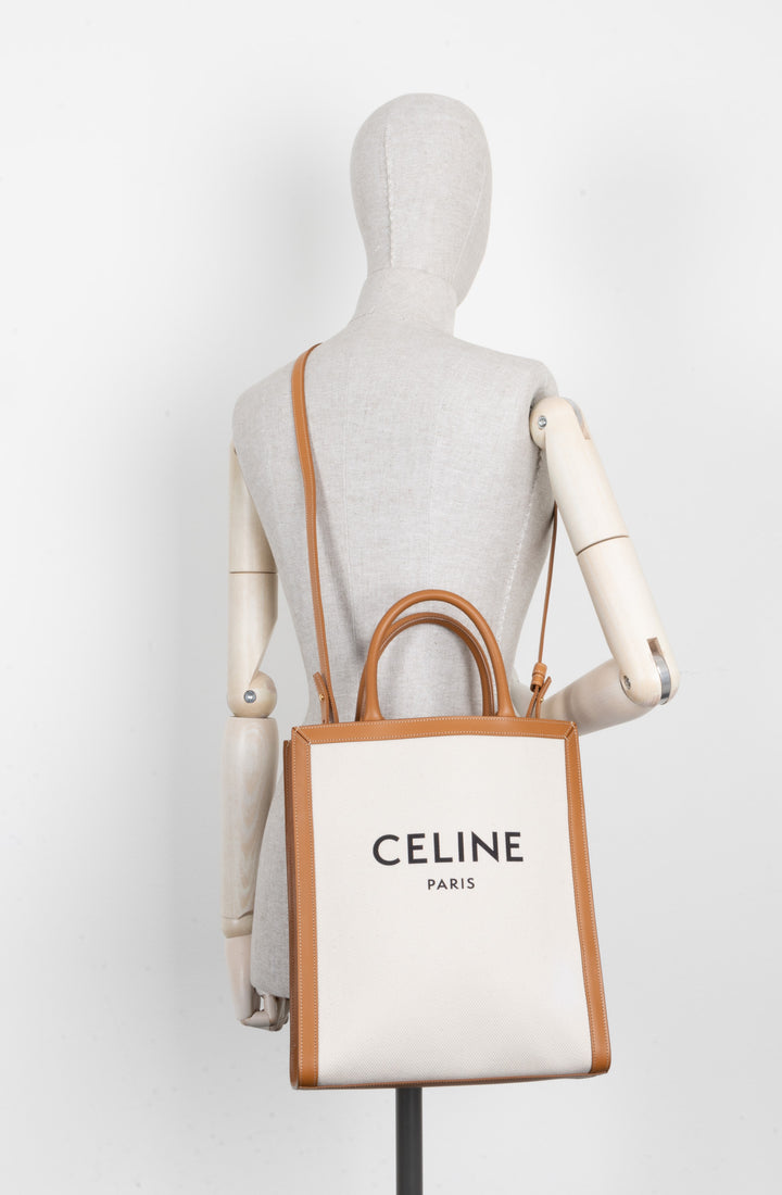 CELINE Cabas Vertical Tote Bag Medium Ivory Brown