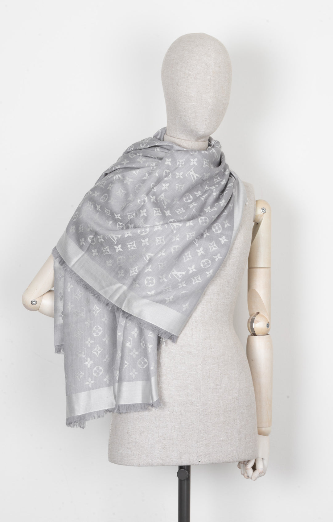 LOUIS VUITTON Scarf Wool Silk MNG Grey