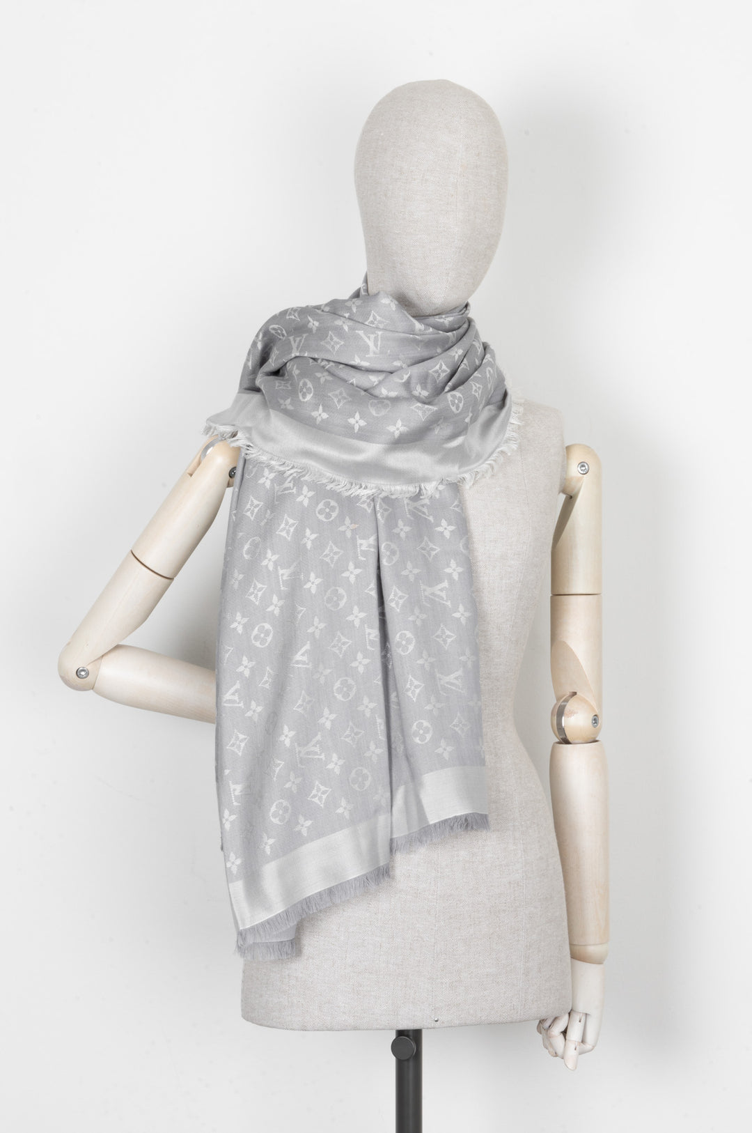 LOUIS VUITTON Scarf Wool Silk MNG Grey