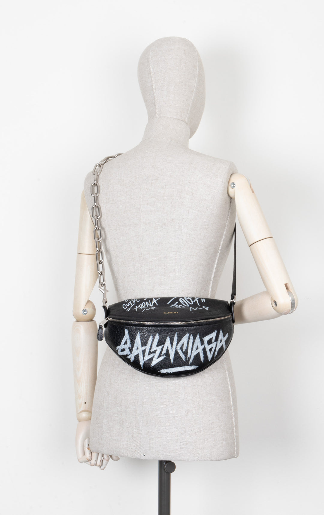 BALENCIAGA Souvenir Graffiti Belt Bag Leather Black