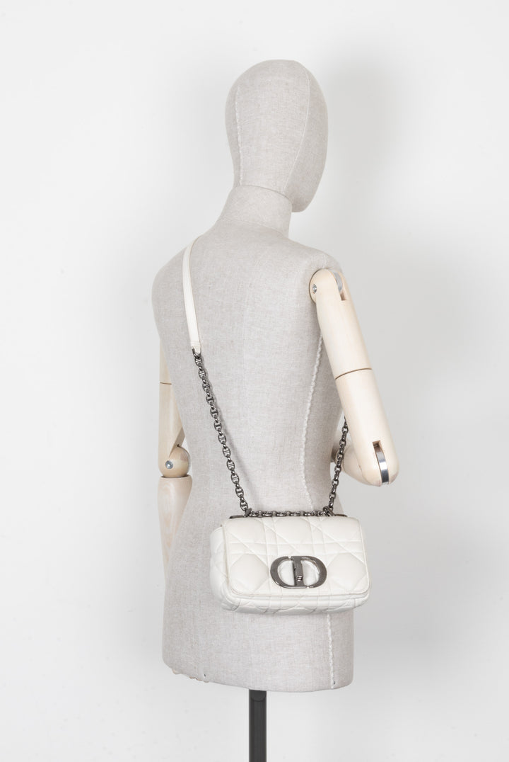 CHRISTIAN DIOR Small Caro Quilted Crossbody Bag White