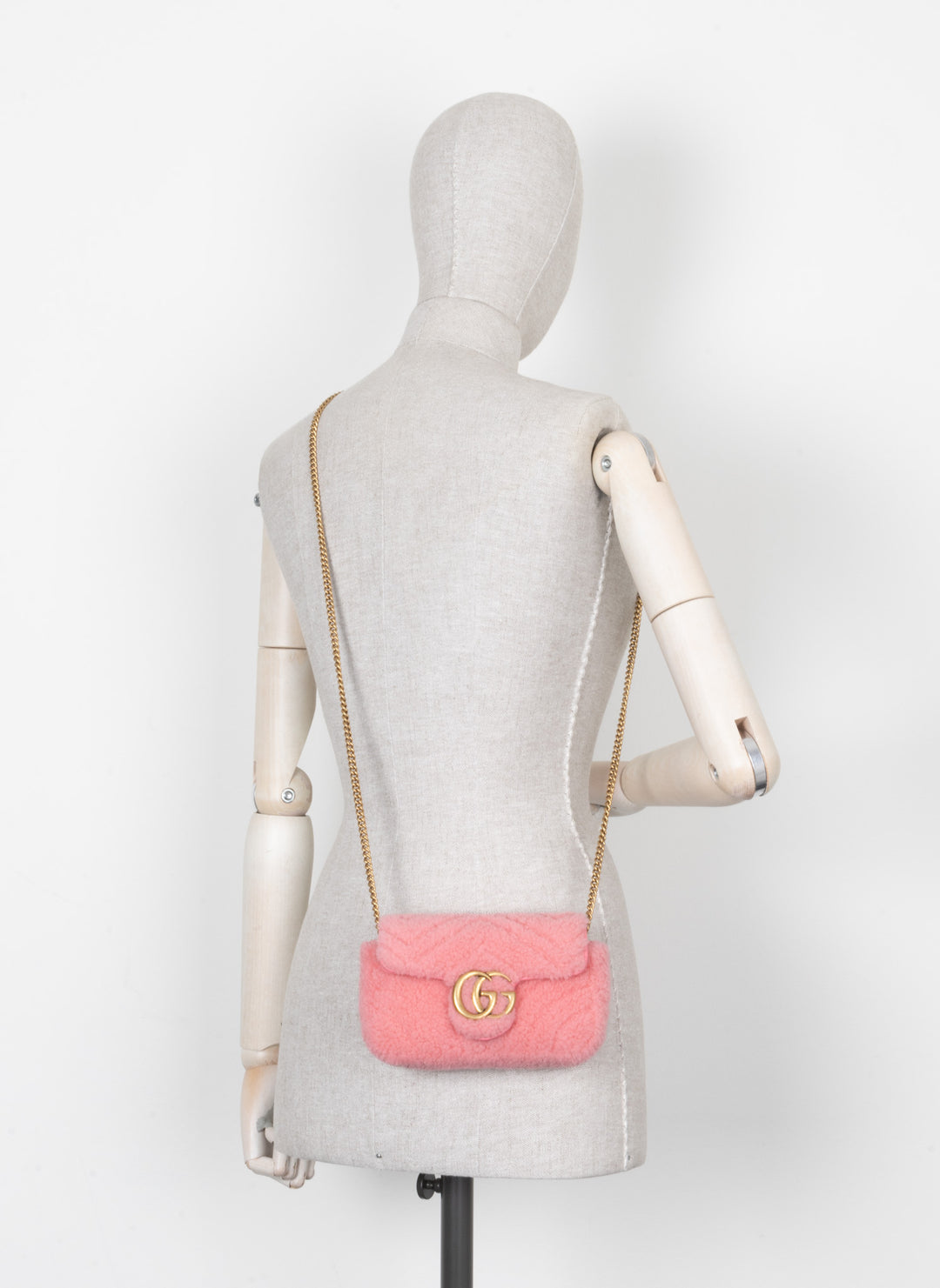 GUCCI Mini Marmont Shearling Crossbody Bag Pink