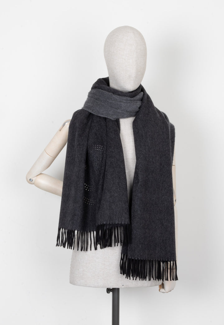 CHANEL Leaser Cut CC Fringed Scarf Grey Cashmere