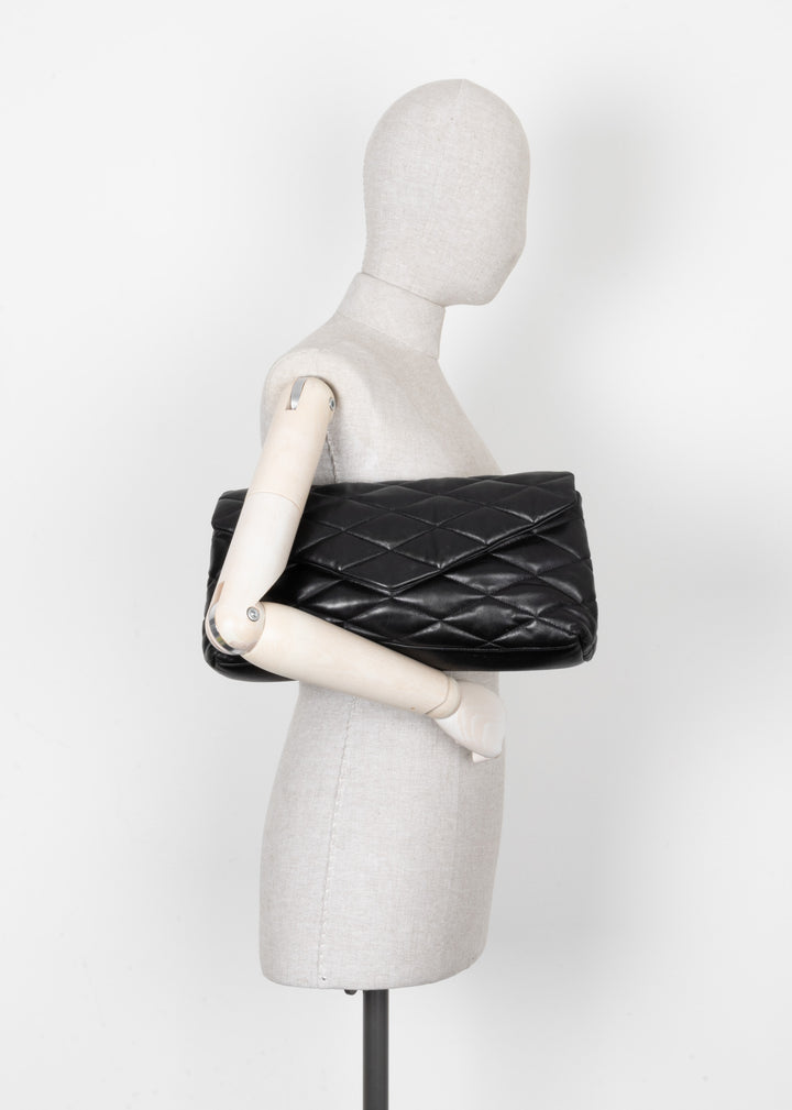 SAINT LAURENT Sade Large Quilted Clutch Black Leather