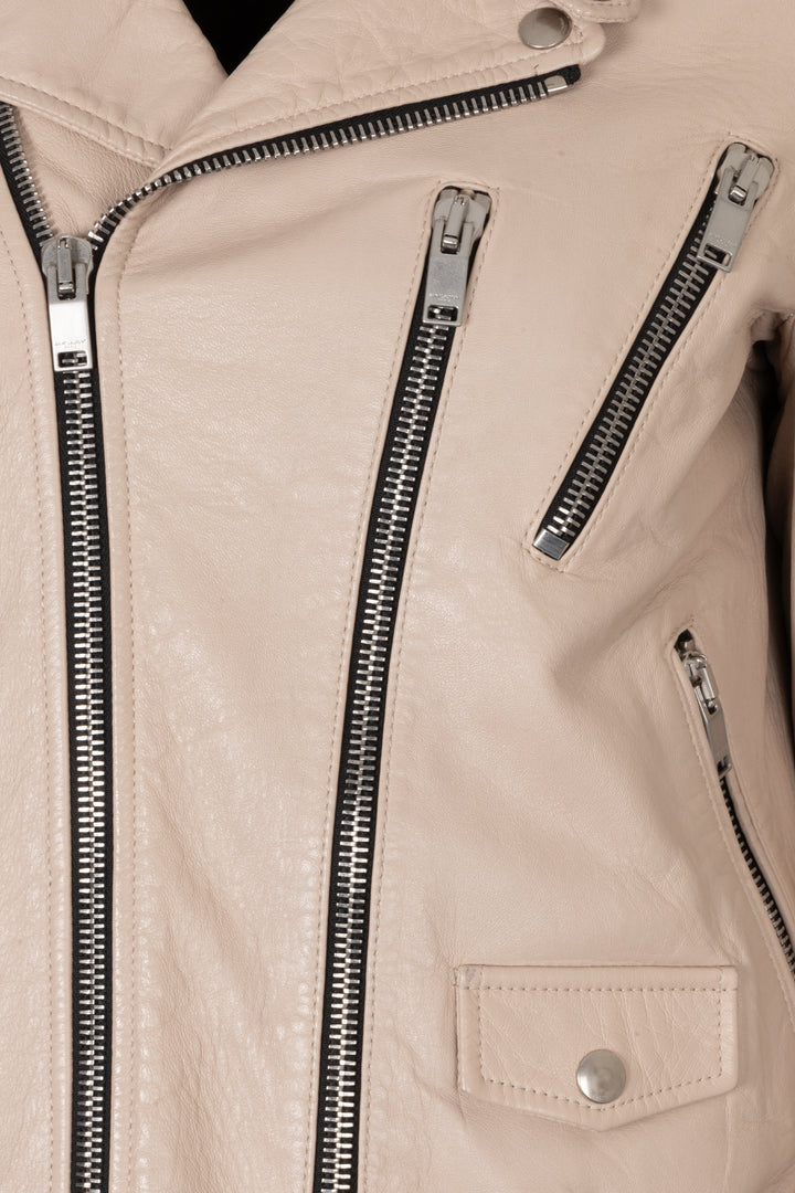 SAINT LAURENT Belted Jacket Leather Beige