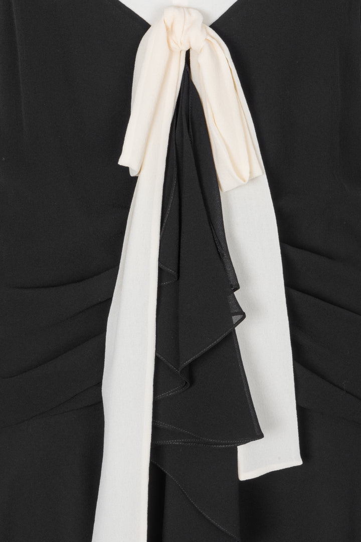 CELINE Pussy Bow Silk Dress Black Ivory