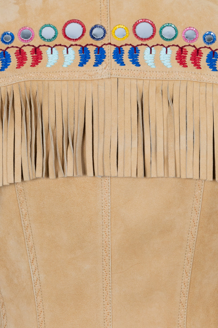 CHRISTIAN DIOR Embroidered Fringed Suede Leather Jacket