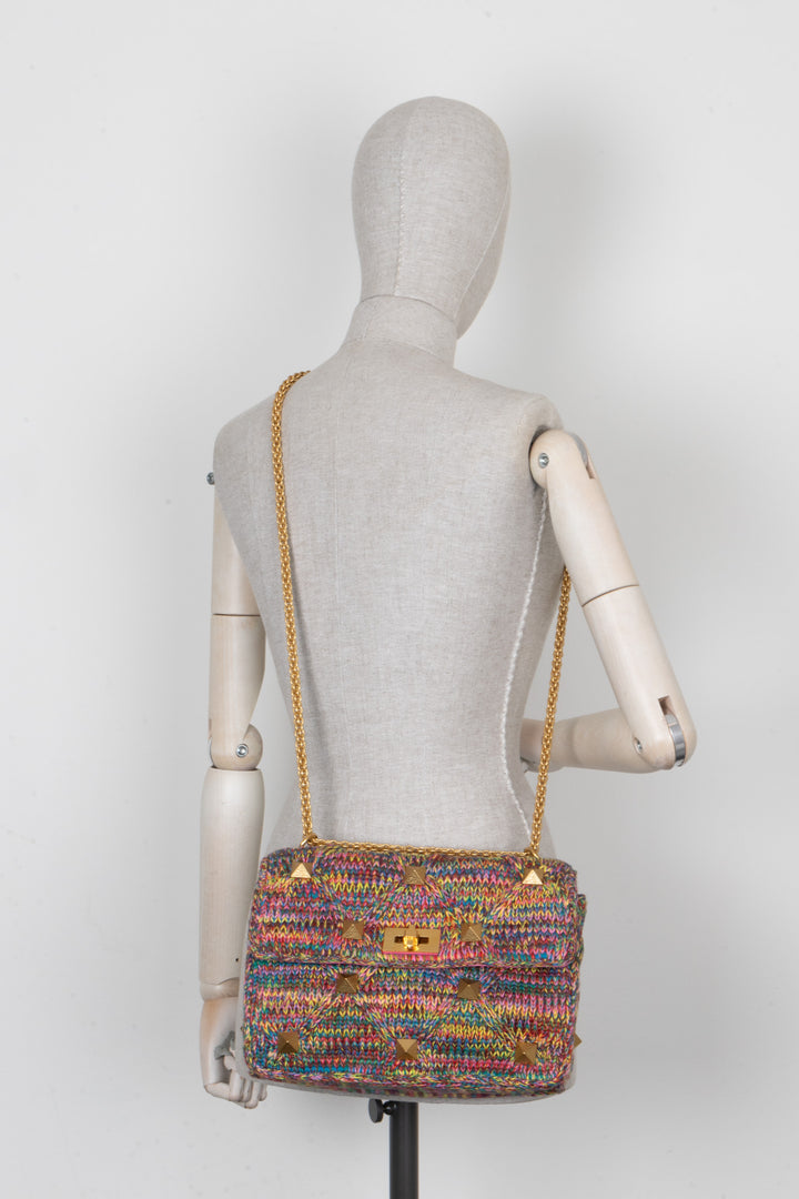 VALENTINO Large Roman Stud Bag Tweed Multicolor