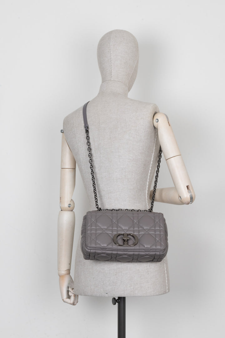 CHRISTIAN DIOR Caro Bag Macrocannage Calfskin Grey