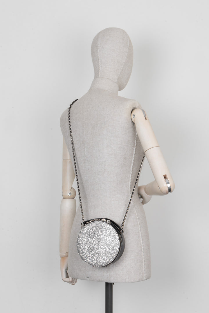 CHANEL Evening On The Moon Crossbody Bag Glitter Silver