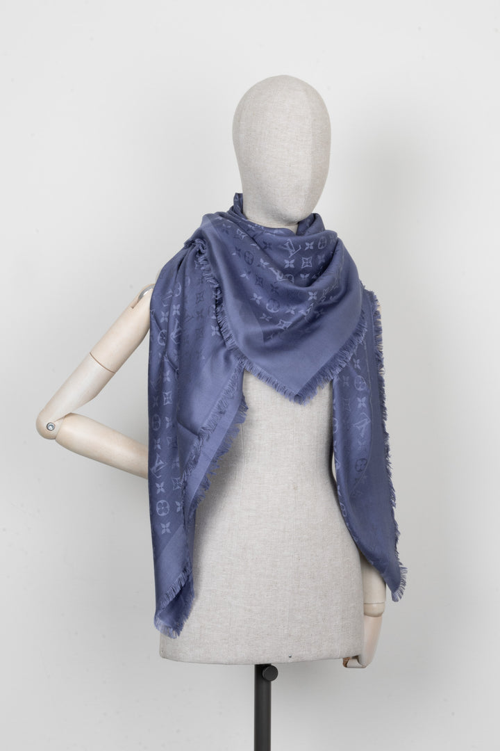 LOUIS VUITTON Scarf MNG Silk Wool Blue