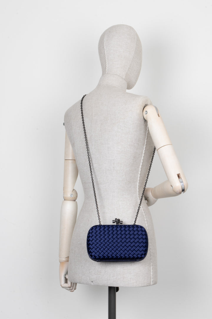 BOTTEGA VENETA Knot Clutch Blue Snakeskin