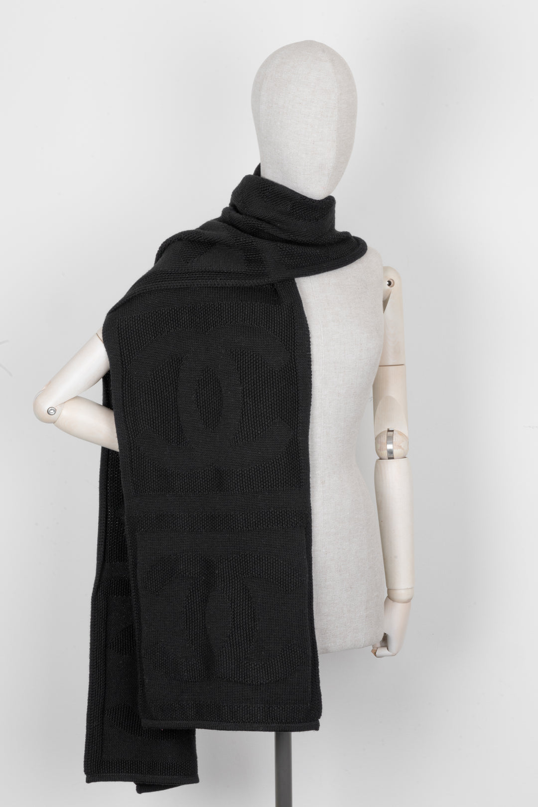 CHANEL CC Knit Scarf Wool Black