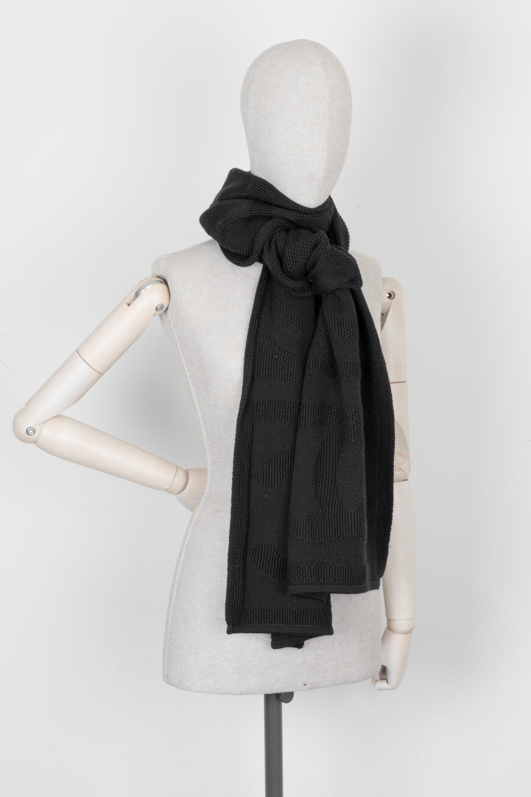 CHANEL CC Knit Scarf Wool Black