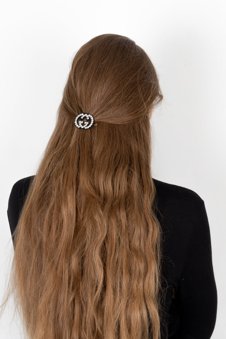 GUCCI GG Hairclip Black Crystals