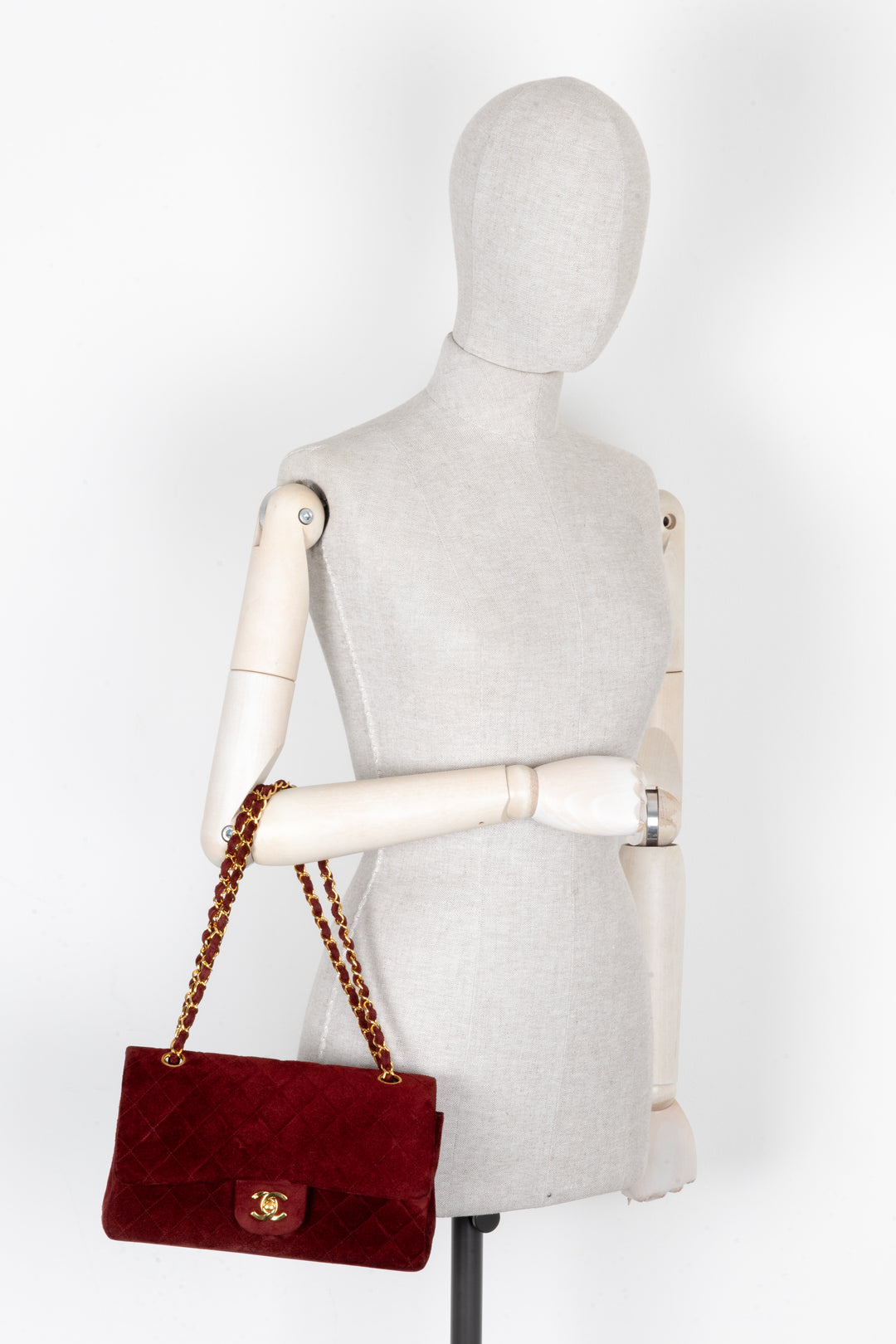 CHANEL Vintage Double Flap Bag Suede Burgundy