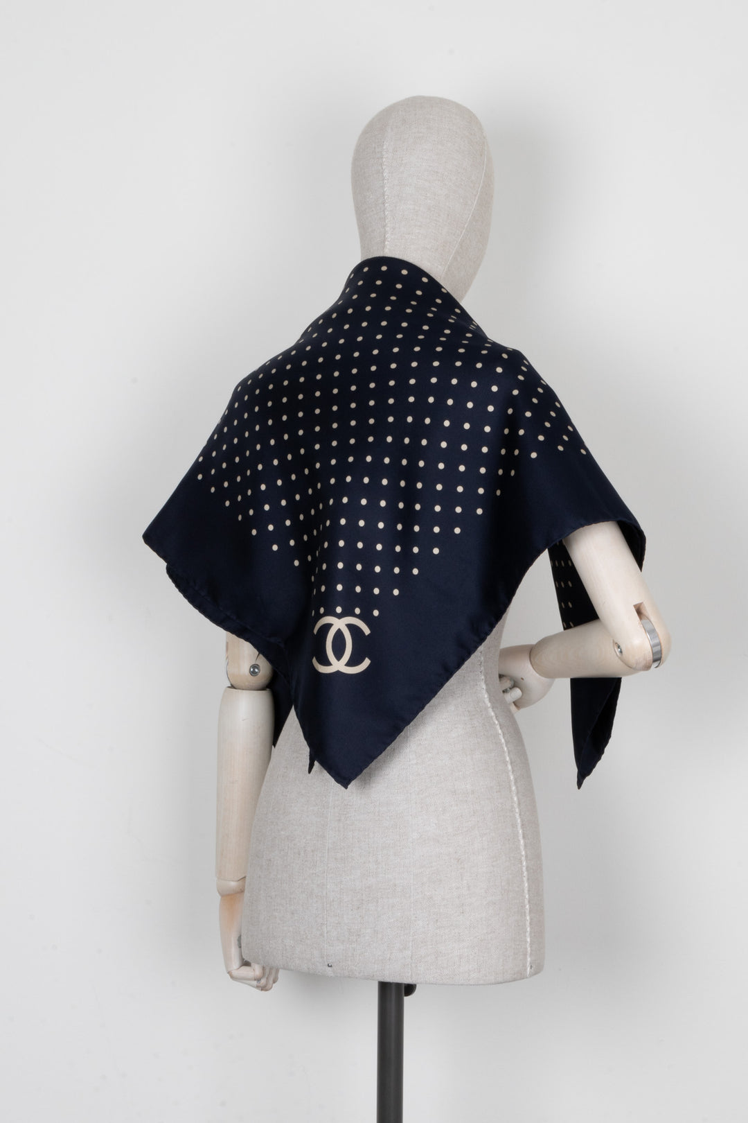 CHANEL Scarf 90 Silk Polkadots Navy Blue