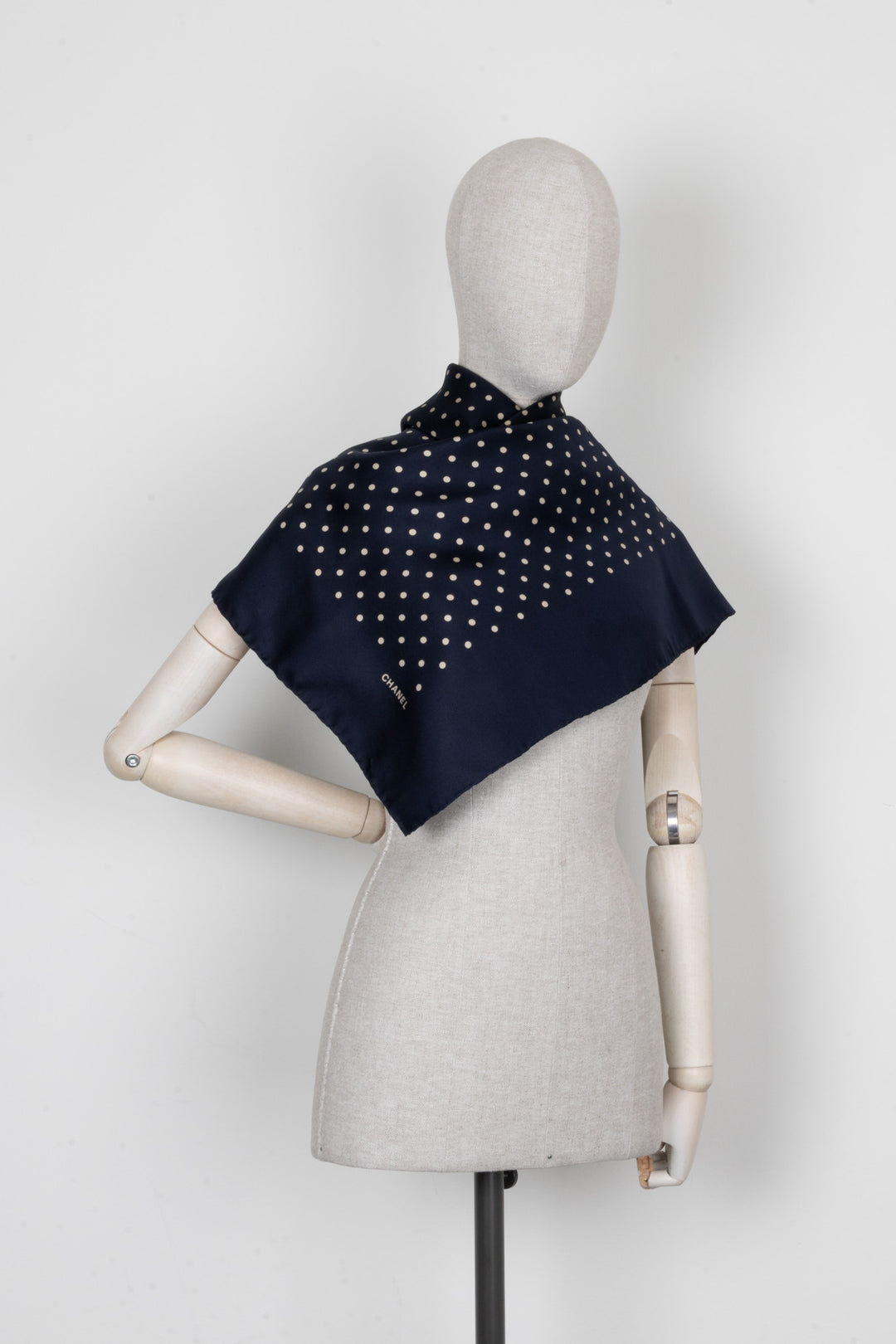 CHANEL Scarf 90 Silk Polkadots Navy Blue