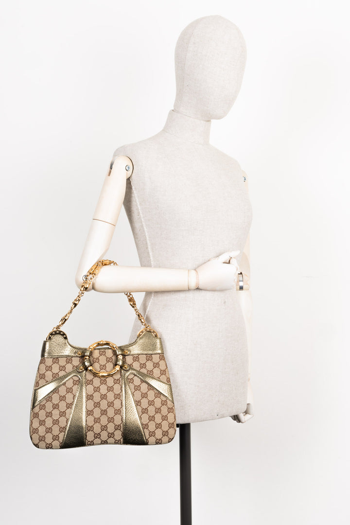 GUCCI Bamboo Chain Shoulder Bag  GG Canvas