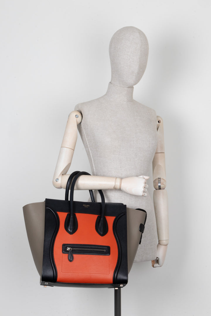 CÉLINE Mini Luggage Tricolor Black Orange Greyge