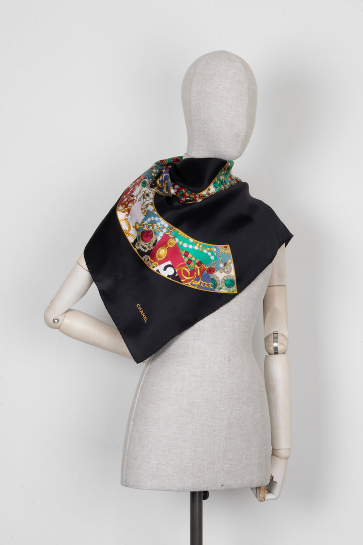 CHANEL Vintage CC Scarf 90 Silk Black