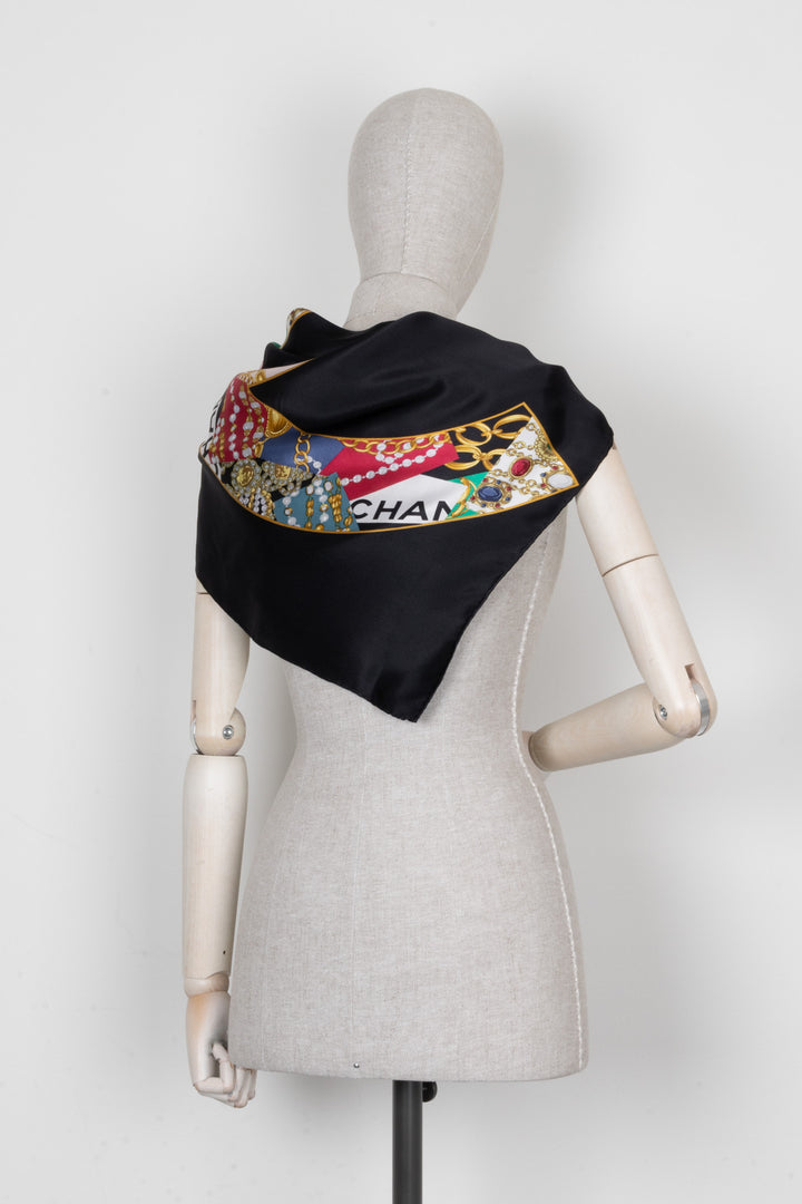 CHANEL Vintage CC Scarf 90 Silk Black