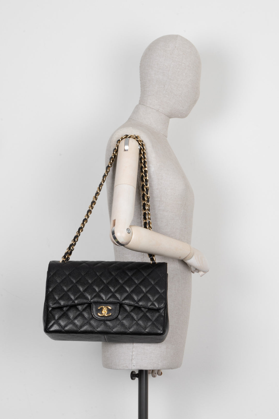 CHANEL Large Double Flap Bag Caviar Black