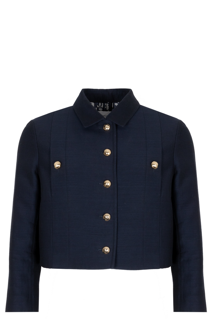 CHRISTIAN DIOR Cropped Jacket Wool Silk Navy