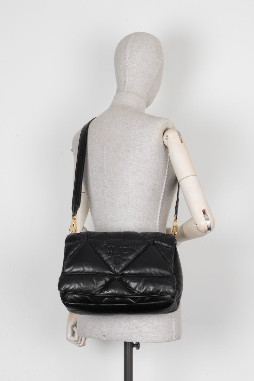 PRADA Quilted Crossbody Bag Leather Black