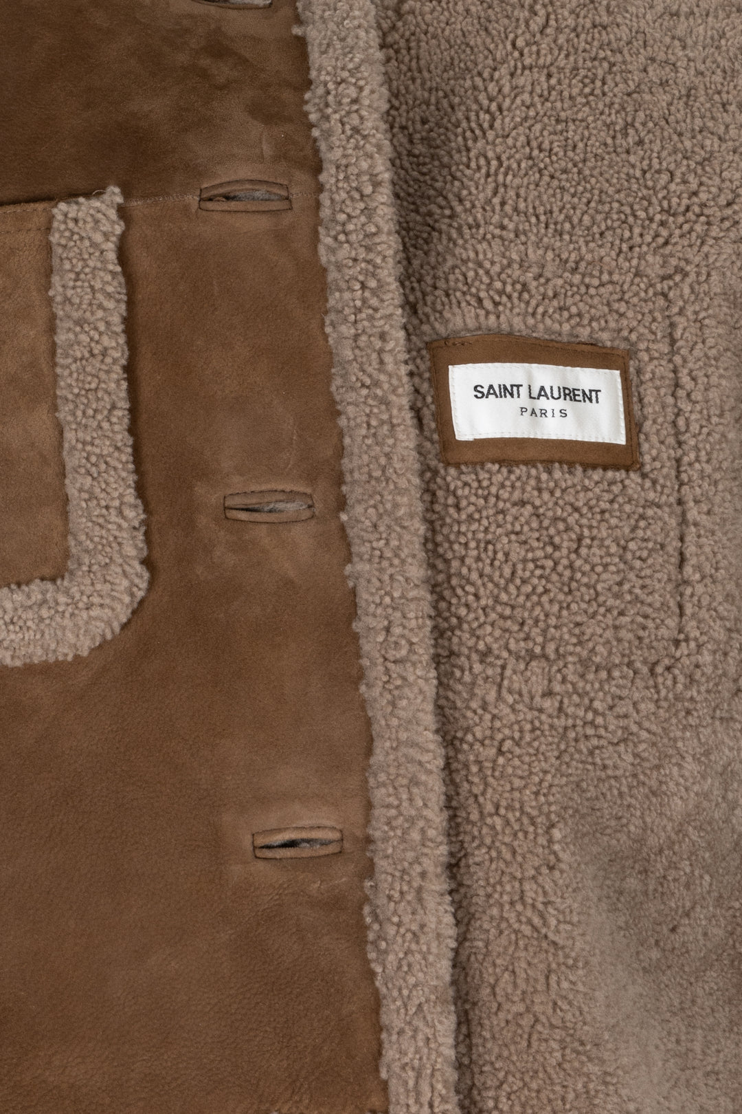 SAINT LAURENT 2021 Shearling Trimmed Suede Jacket Brown