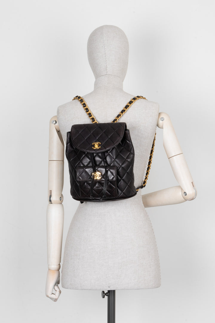 CHANEL Vintage Duma Backpack Quilted Black