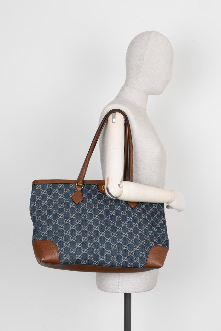 GUCCI GG Tote Bag Denim Blue