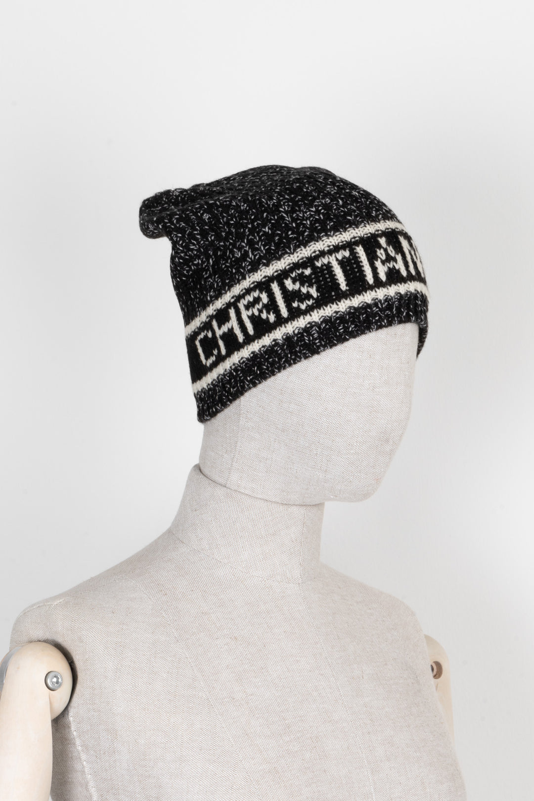 CHRISTIAN DIOR Knit Hat Wool Cashmere Black White