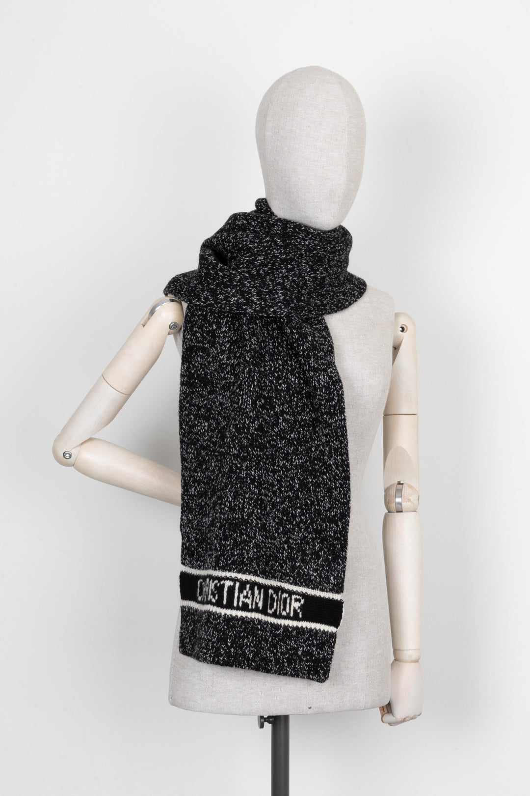 CHRISTIAN DIOR Scarf Wool Cashmere Black White