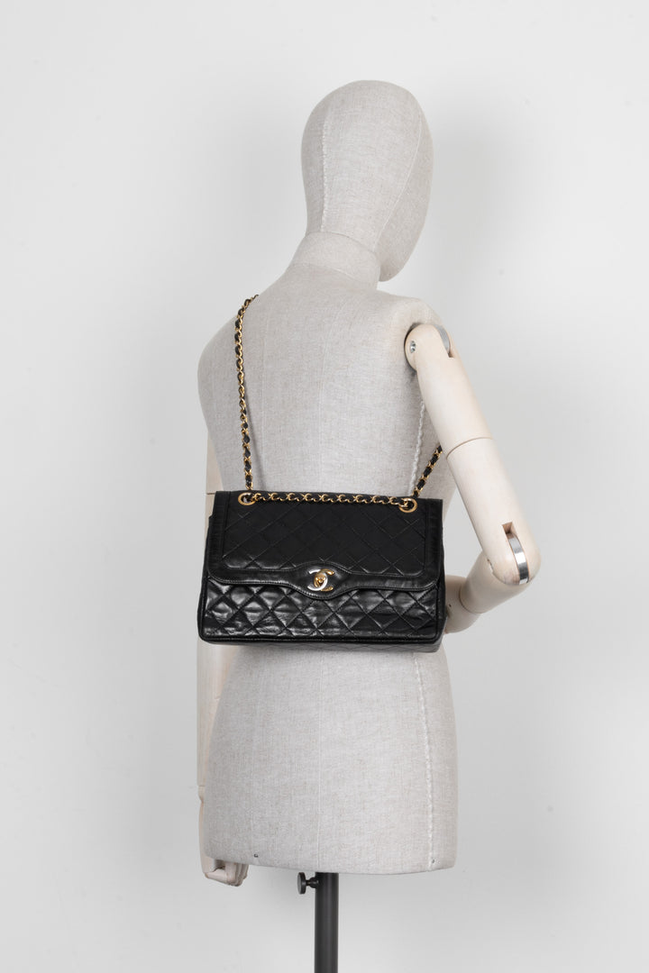 CHANEL Vintage Two Tone Flap Bag Black