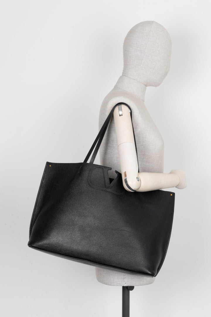 VALENTINO V logo Tote Bag Leather Black