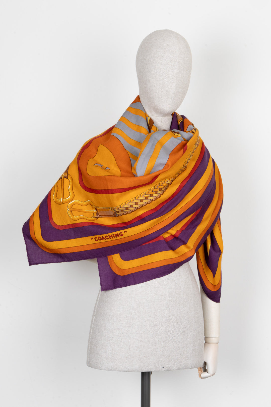 HERMÈS Coaching 140 Scarf Cashmere Silk Purple Orange