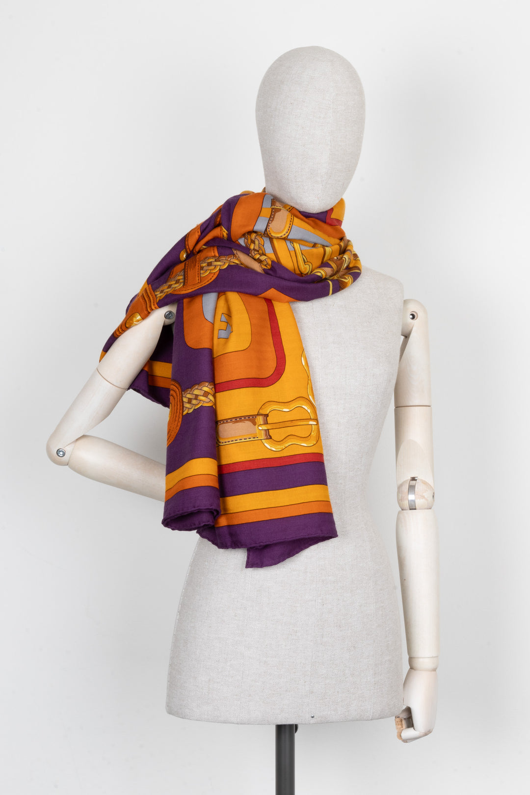 HERMÈS Coaching 140 Scarf Cashmere Silk Purple Orange