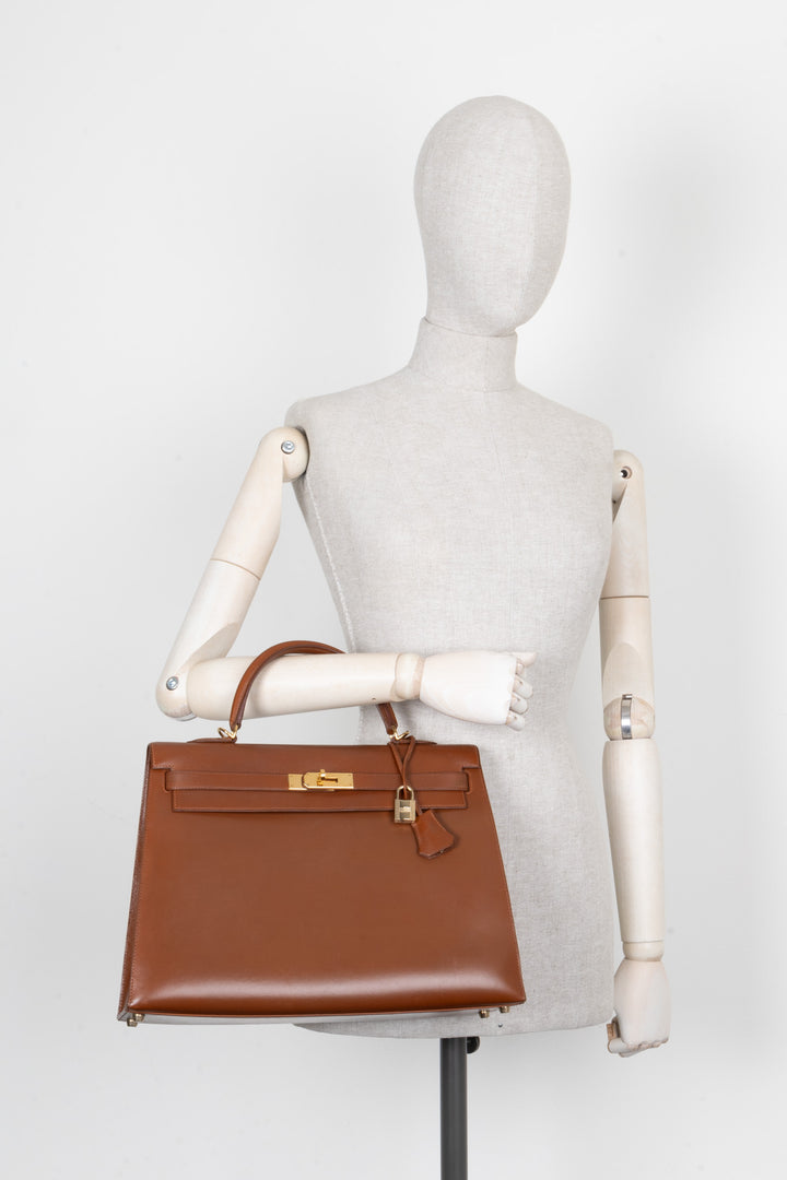 HERMES Kelly 35 Sellier Box Fauve