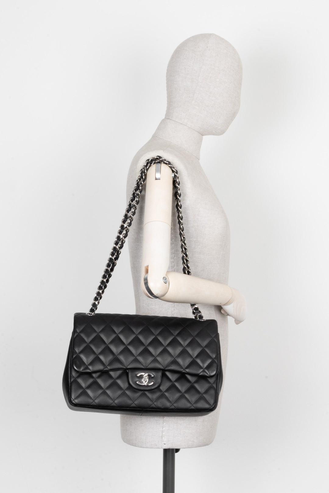 CHANEL Large Double Flap Bag Leather Black