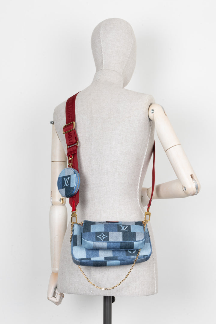 LOUIS VUITTON Multi Pochette Denim Blue Red