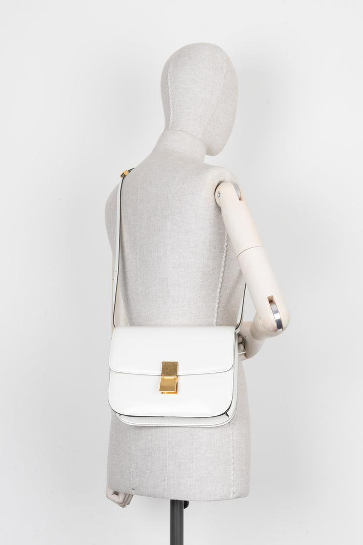 CÉLINE Classic Box Crossbody Bag Patent Ivory