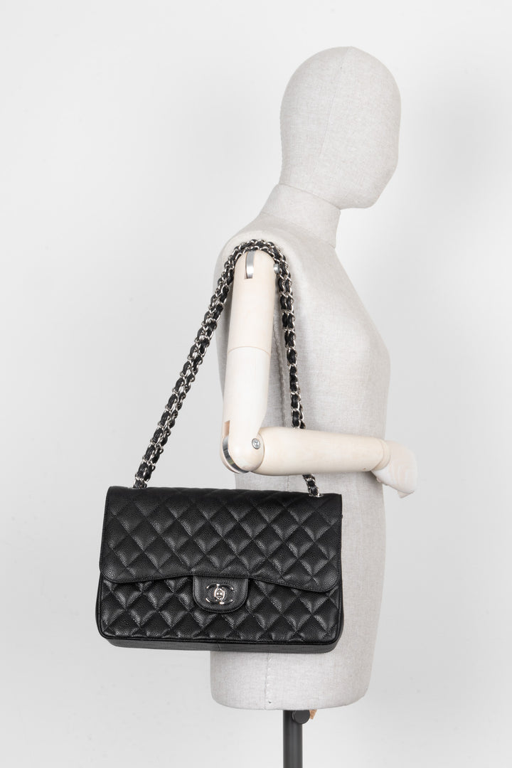 CHANEL Large Double Flap Caviar Leather Black