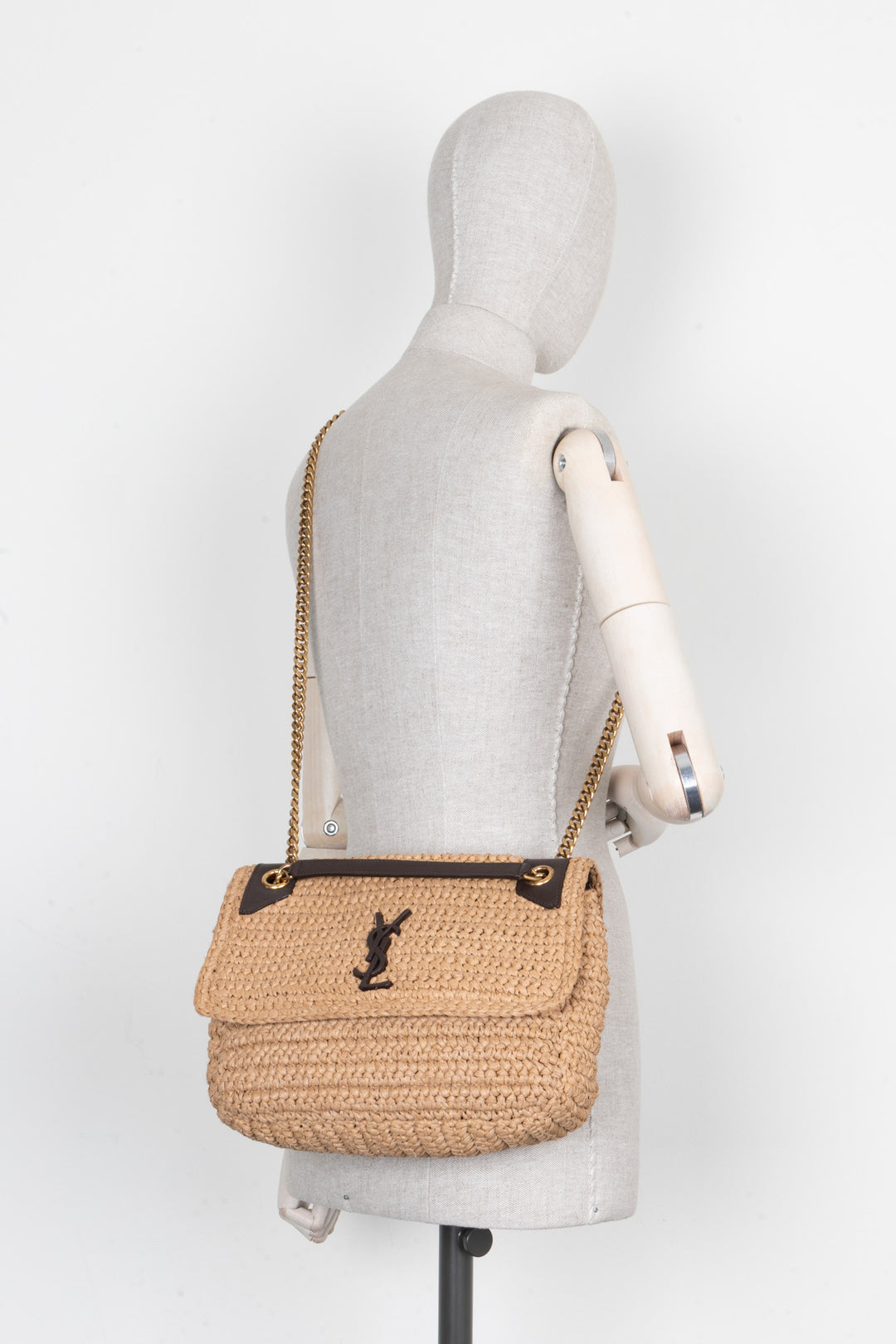 SAINT LAURENT Niki Bag Raffia Beige