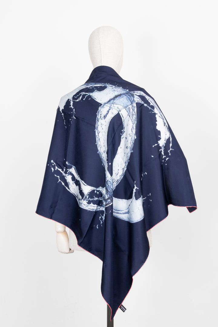 CHANEL CC Scarf Silk Navy